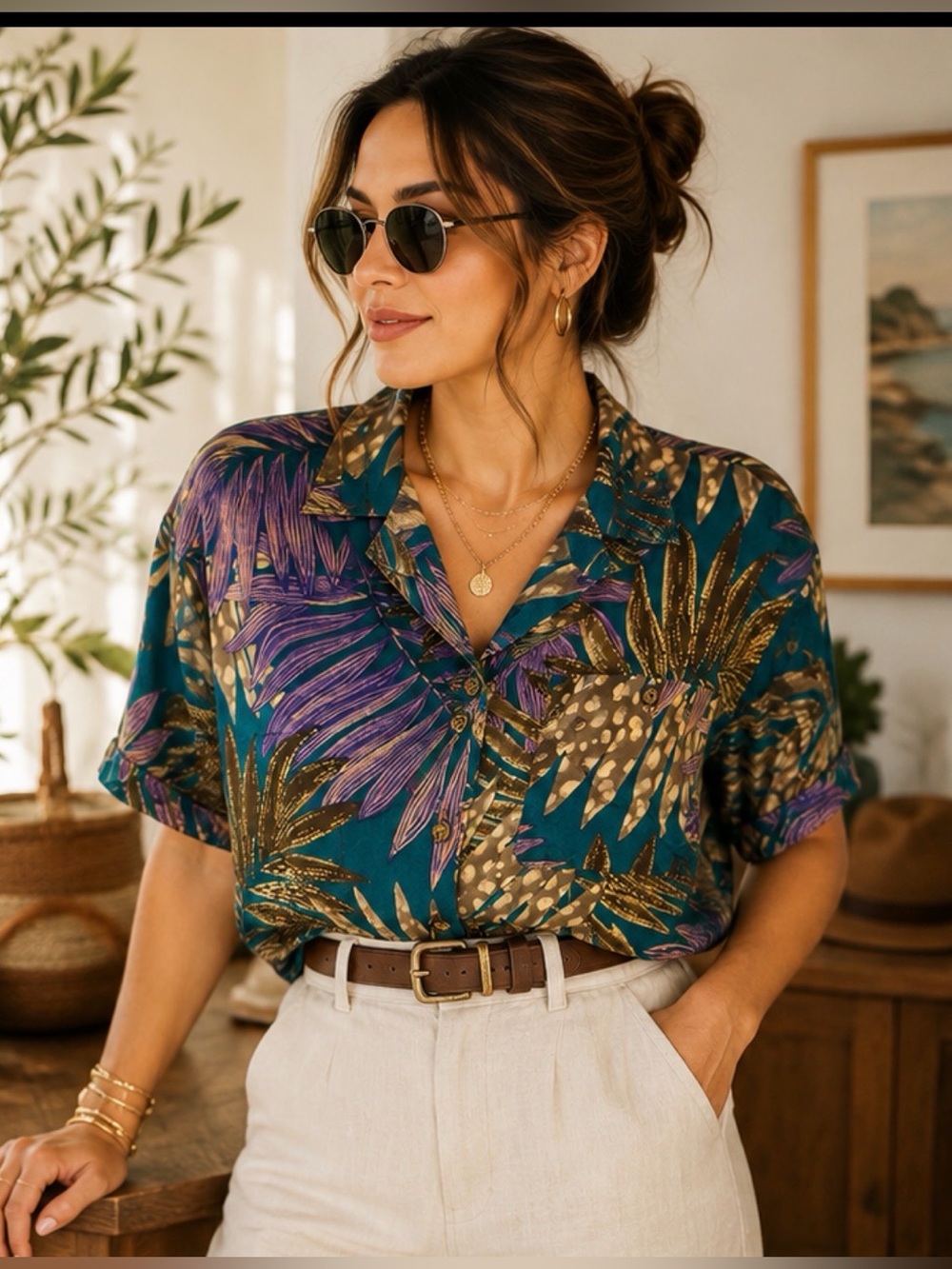 Vintage Liz Claiborne Collection 100% Silk Tropical Shirt 10 90’s